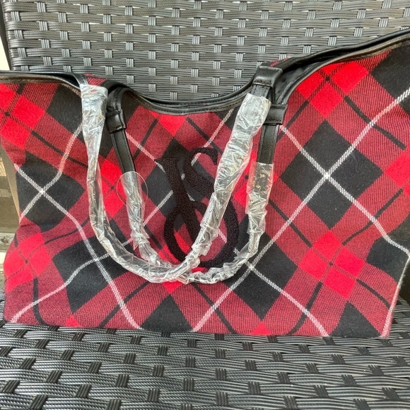 Victoria's Secret Red and Black Plaid Tote, Tote Bag,victoria’s Secret Tote Bag - Picture 3 of 14